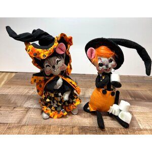 RARE 2 Annalee Halloween Witch & Mouse Figurine Set Tag 301615